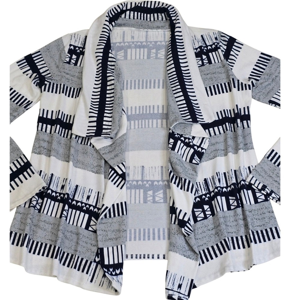 Womens Size XL Open Front Geometric Print Cardigan Navy & Cream Soft